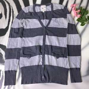 Pink Rose | Gray Striped Cardigan Sweater